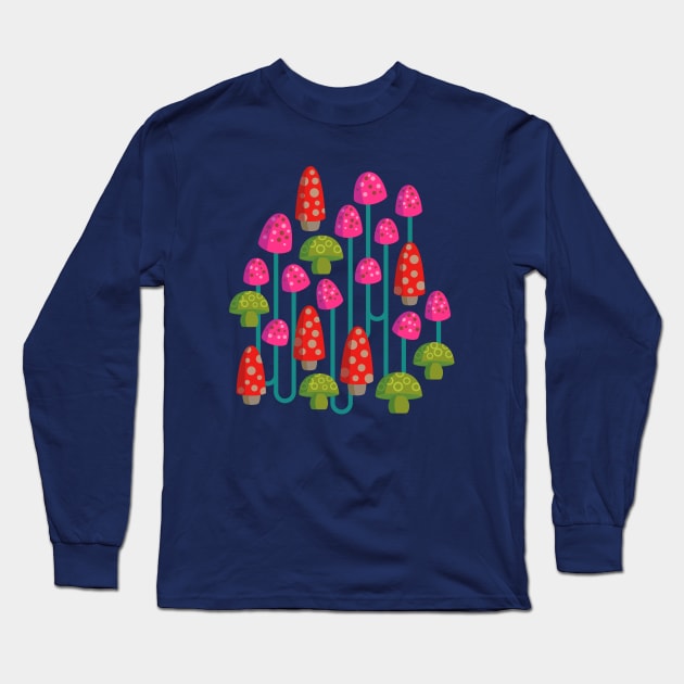 FOREST BIOME MAGIC MUSHROOMS Playful Psychadelic Spotted Woodland Forest Toadstools Long Sleeve T-Shirt by UnBlink Studio by Jackie Tahara